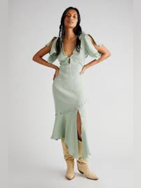 Free People Dresses & Skirts - Free People Mint Green Tie-Front Ruffle Maxi Dress Big Mood Midi Size XS